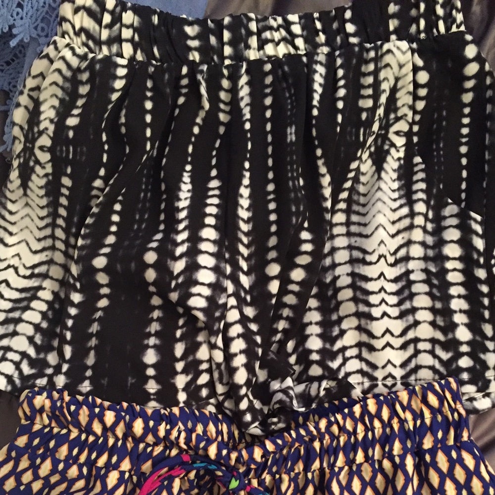 New Flowy shorts Black and White Tie Dye